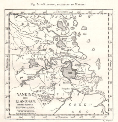 Kiang-Su, according to Martini. Jiangsu. Nanjing. China. Sketch map 1885