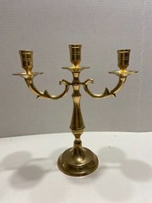 Vintage Polished Brass 3 Arm Single Taper Candle Holder Candelabra 9" x 9"