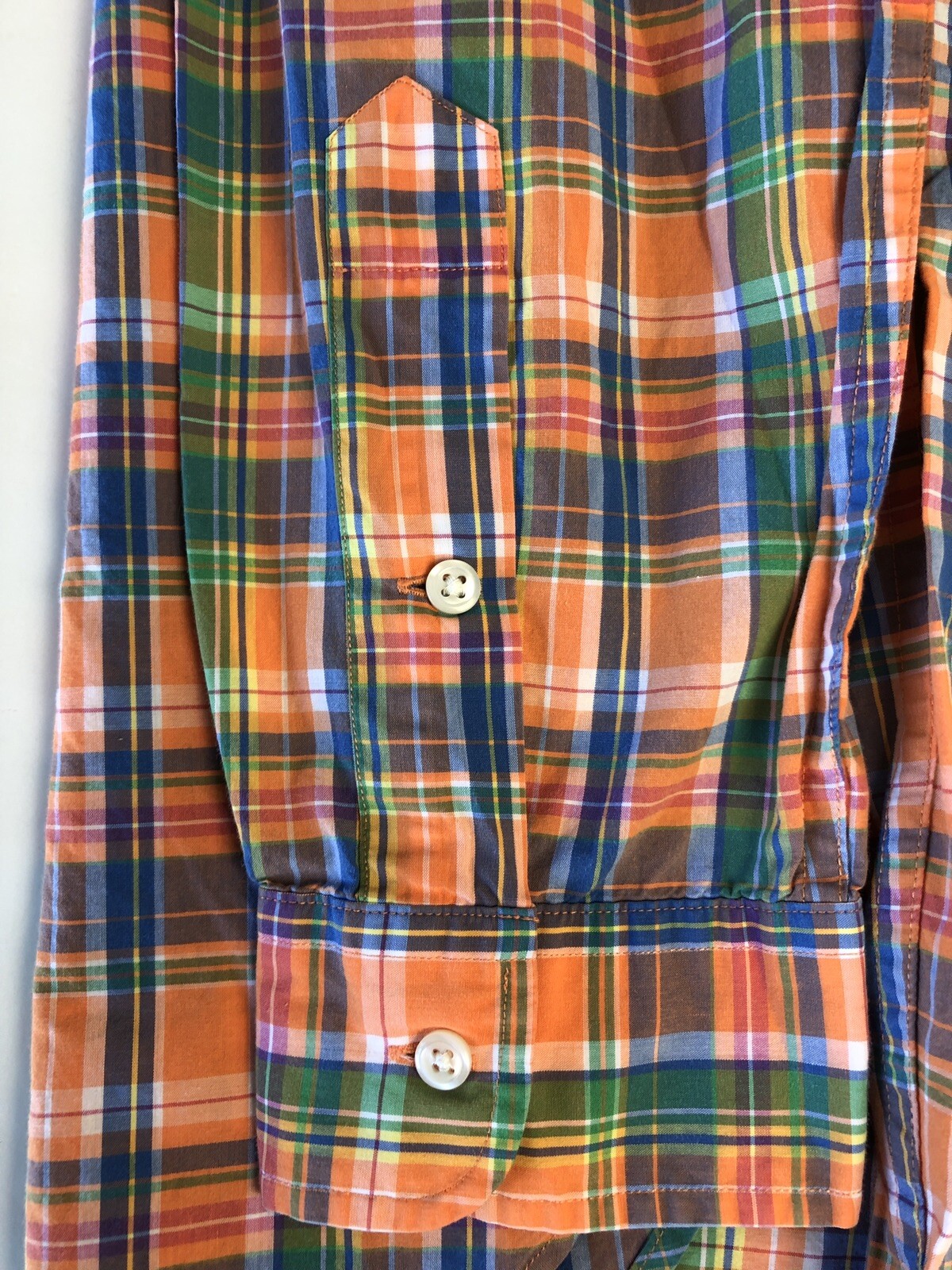 Polo Ralph Lauren Button Down Dress Shirt Mens SZ Large Orange Green Plaid READ! thumbnail 13