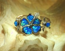 12MM/8.5MM RHODIUM ON 925 SILVER INLAID OPAL HAWAIIAN HIBISCUS TURTLE RING 5-12