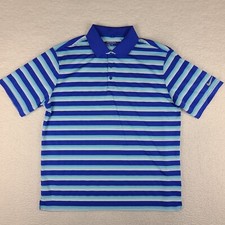 Nike Golf Polo Shirt Mens Large Blue Striped Dri Fit Tour Performance