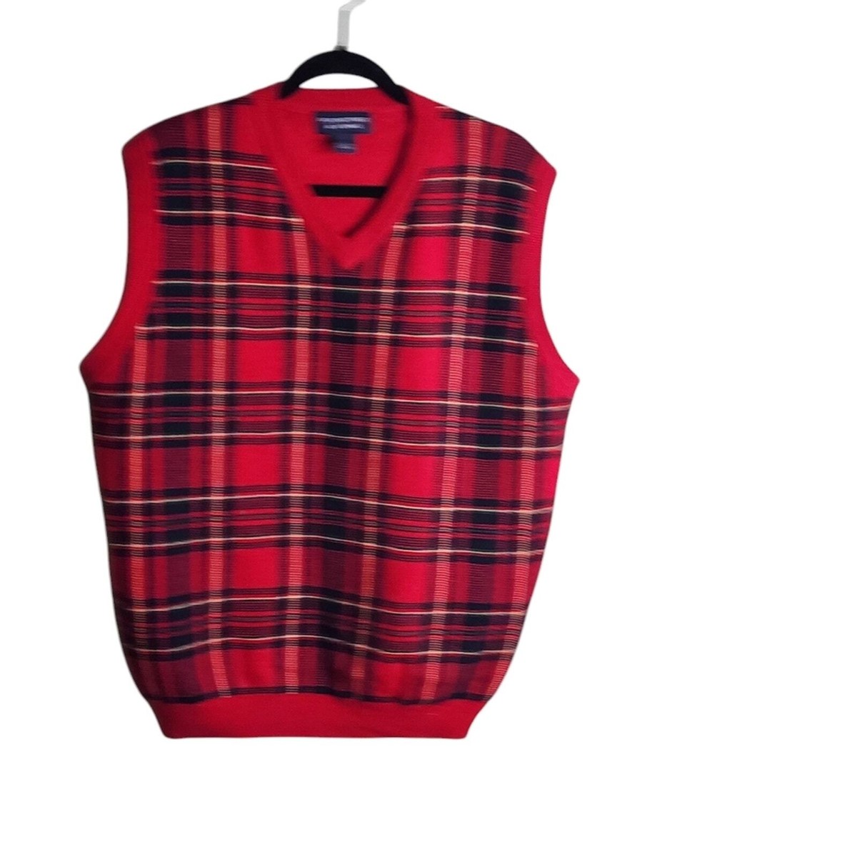 Roundtree Yorke sweaters vest plaid wool blend Academia preppy L