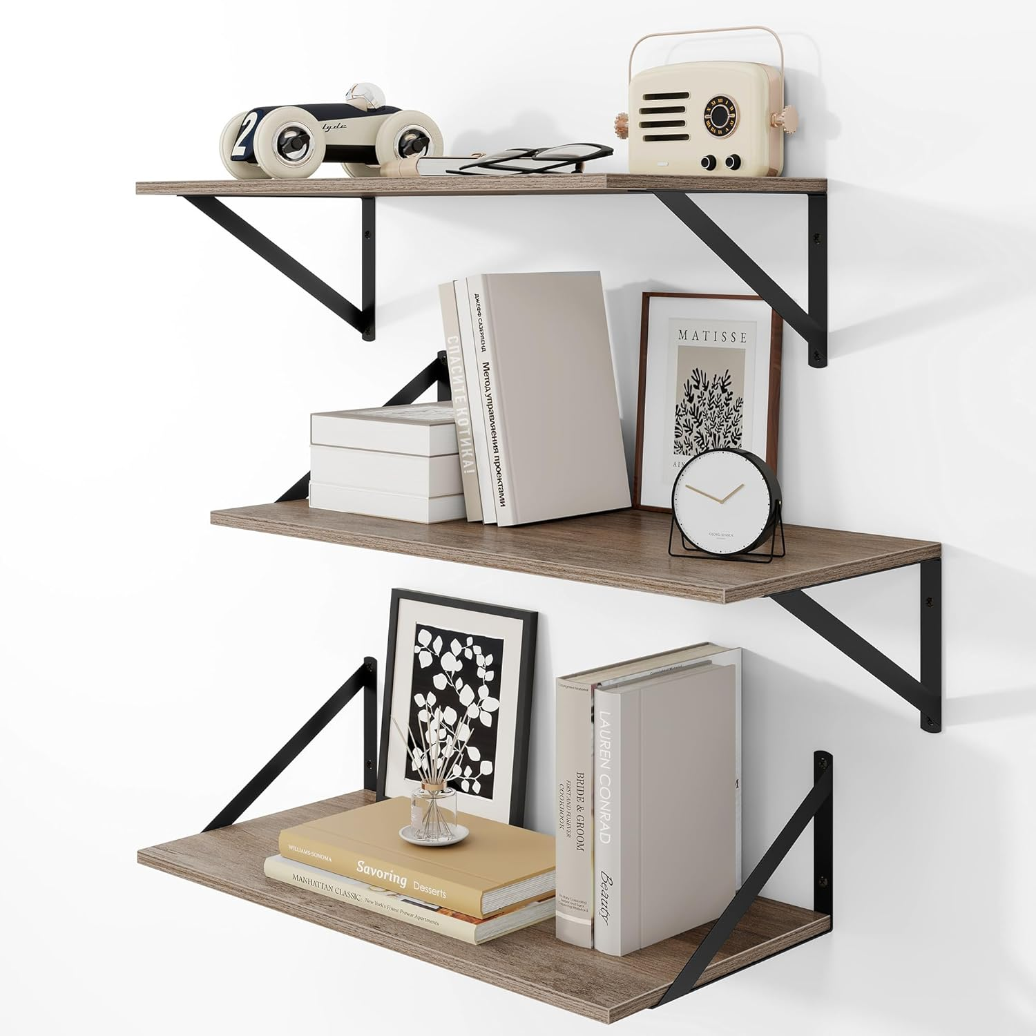 Grey 24 Inch Floating Wall Shelves Set of