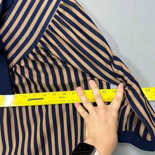 VTG 70s Striped Polyester Mod Dress Size 15/16 Sears GAULTIER Style Button Bow - Picture 7 of 14