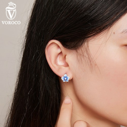 Voroco Plata Esterlina 925 Mariposa Orquídea Circonial Clips para Orejas Pendientes Joyería Mujeres - Imagen 2 de 16