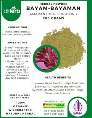100 grams POWDER BAYAM-BAYAMAN AMARANTHUS TRICOLOR L NATURAL HERBAL ORGANIC