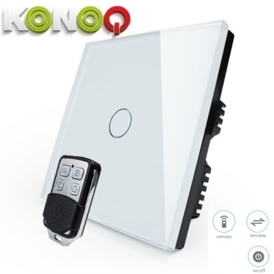 KONOQ Luxus Glas Panel Touch LED Lichtschalter: WEISS FERNBEDIENUNG EIN/AUS 1GANG/2WEGE