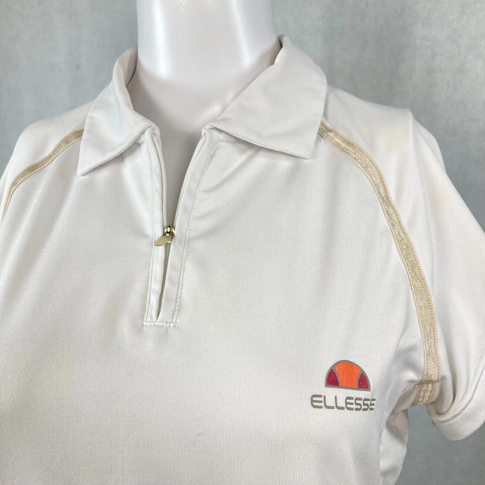 Polo Ellesse para mujer talla 8 blanco logotipo manga corta 1/4 cremallera tenis elástico Foto 4 de 4