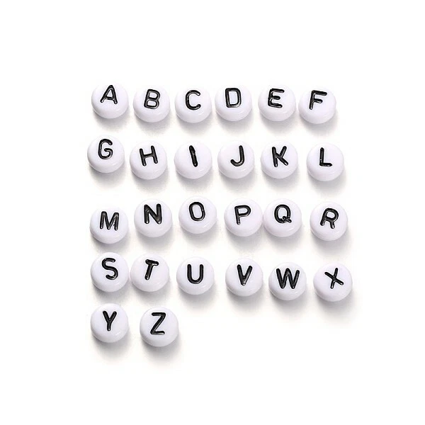 26 Letter Beads Alphabet Beads White Bulk Beads Wholesale 7mm Flat