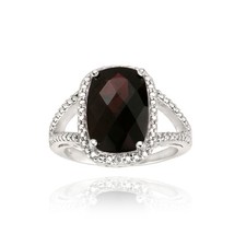 925 Silver 7ct Garnet  Diamond Accent Cushion Cut Ring