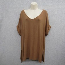 Zenana Top Womens Size 1X Brown Short Sleeve ...