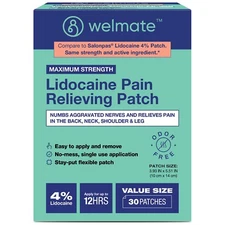 WELMATE Pain Relief Lidocaine 4% Patch | 30 Ct Exp 6/27 (Compare to Salonpas)