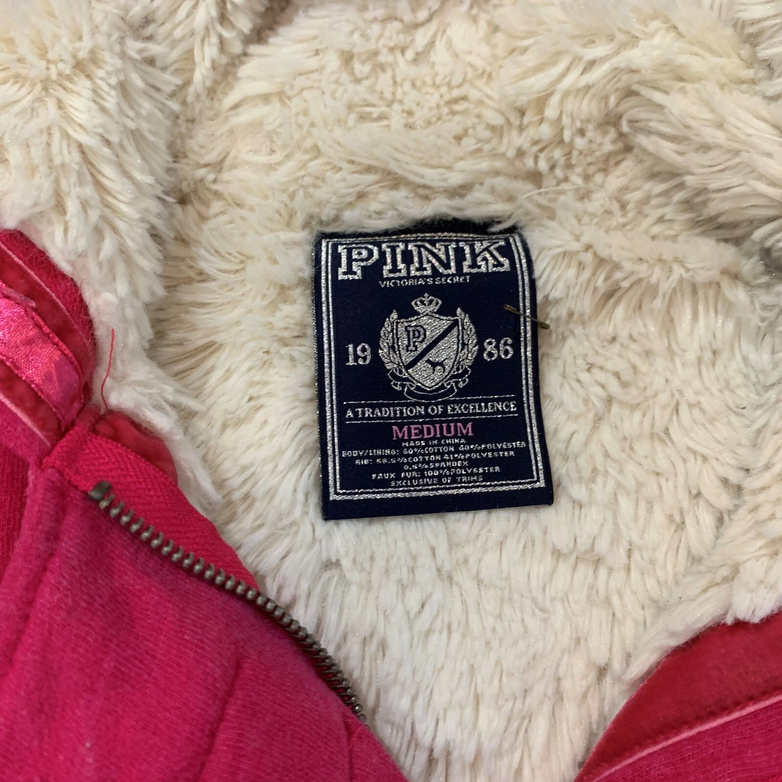 UNDERCOVER Giacca ROSA Victoria Secret media con cappuccio zip intera foderata in pile logo