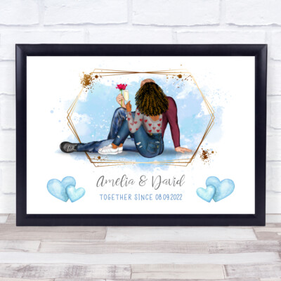 Together Since Blue Wash romantisches Geschenk für Sie oder Ihn personalisierter Paardruck