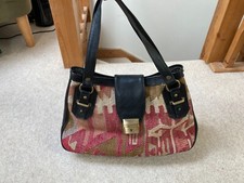 VINTAGE KILIM CARPET BAG W/ LEATHER TRIM UNDERARM HANDBAG RED ZZ