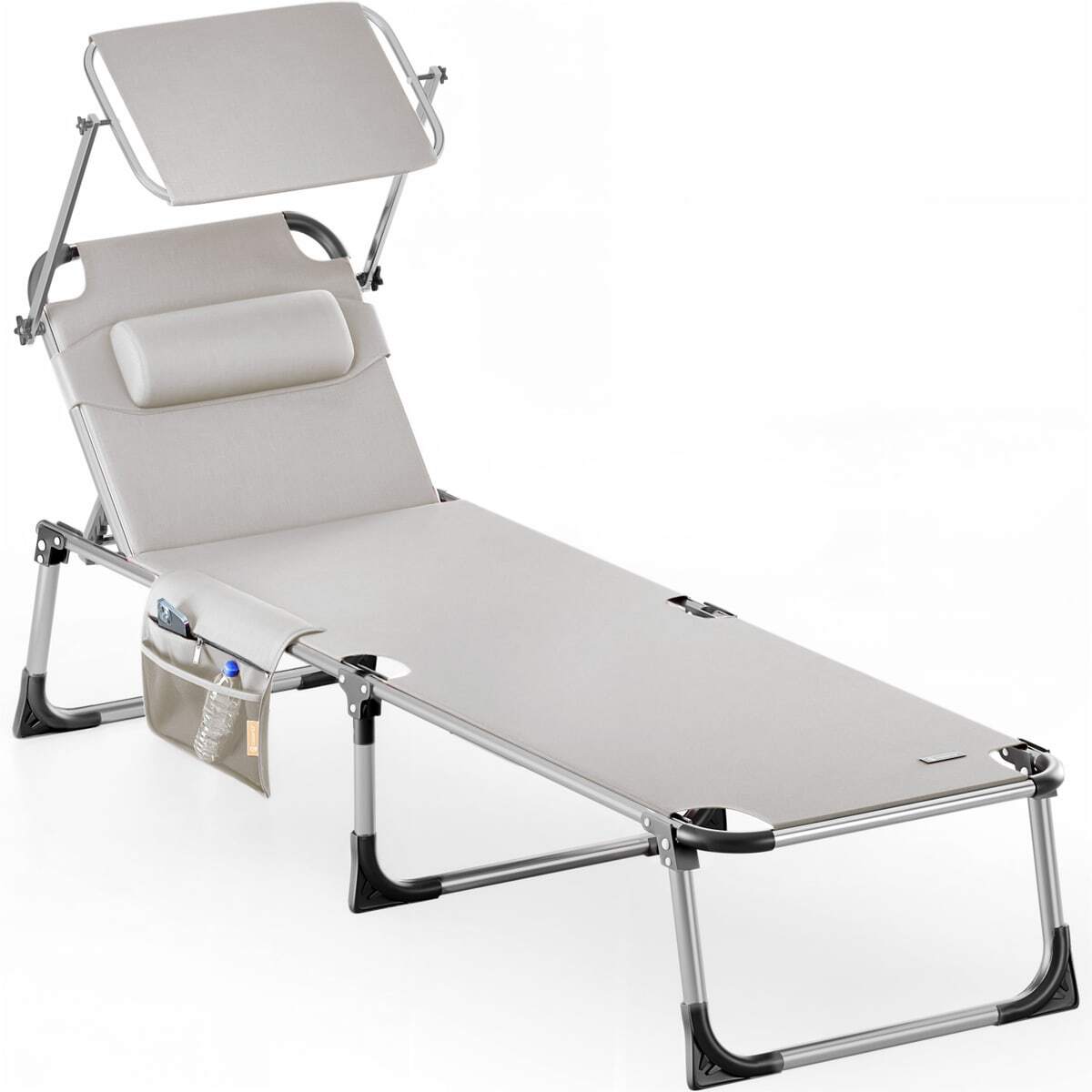 CASARIA® Sonnenliege Gartenliege Klappbar mit Dach Alu Liegestuhl Strandliege