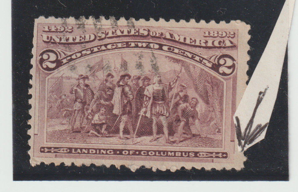US Scott #231  Used COLUMBUS 1893 EFO "broken frame line" LOWER RIGHT Fancy CXL