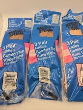 NOS 3 Pair Ea. Lot Of 3 Comfort Top Knee-High Size 8 1/2-11 Stockings Beige