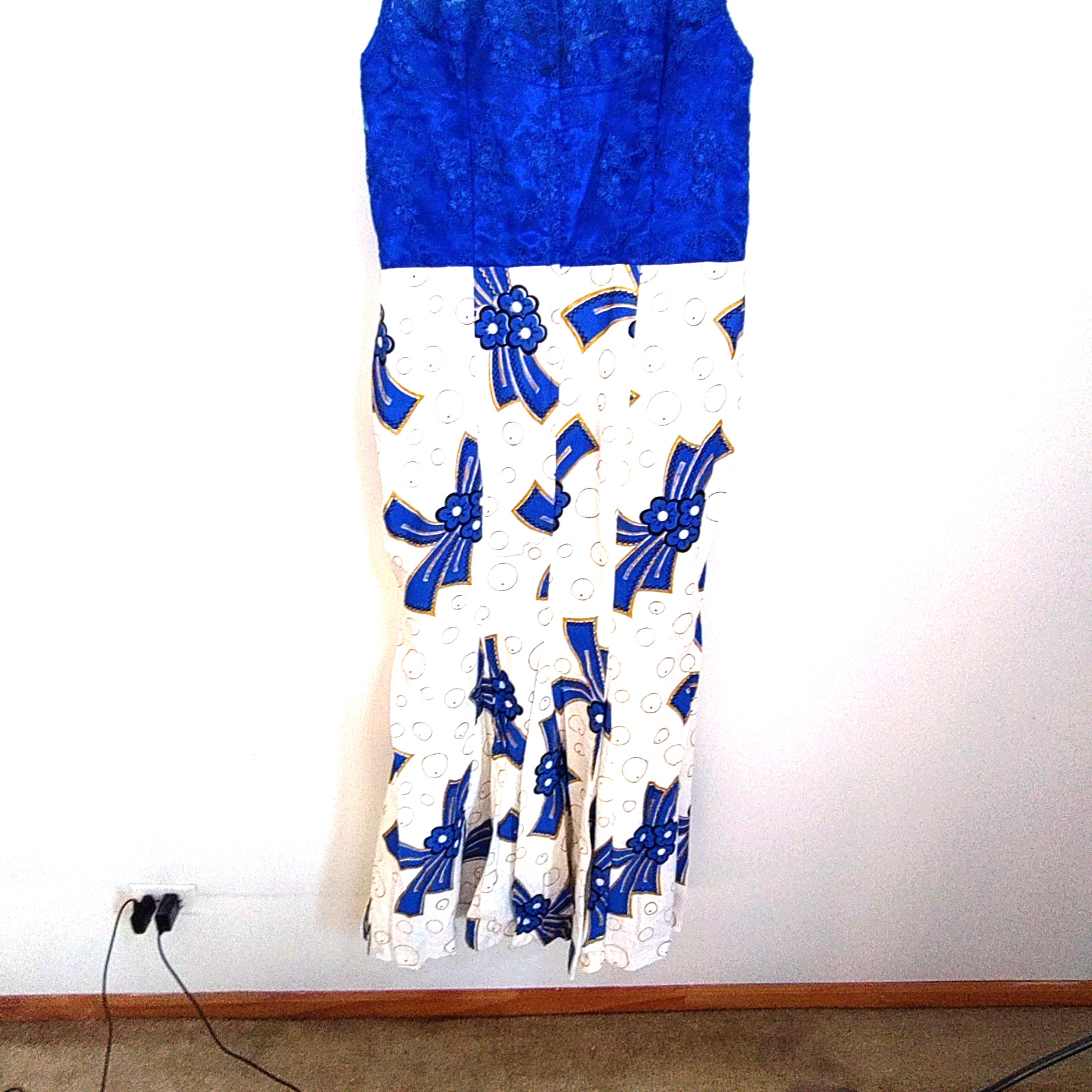 Lace Lined Blue Geometric Wedding Prom Boho Tropical Resort Y2K Dress Women 18 image 7