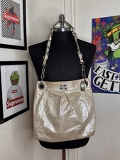 Coach Metallic Silver Shoulder Bag Chain Strap Logo Plaque. 
