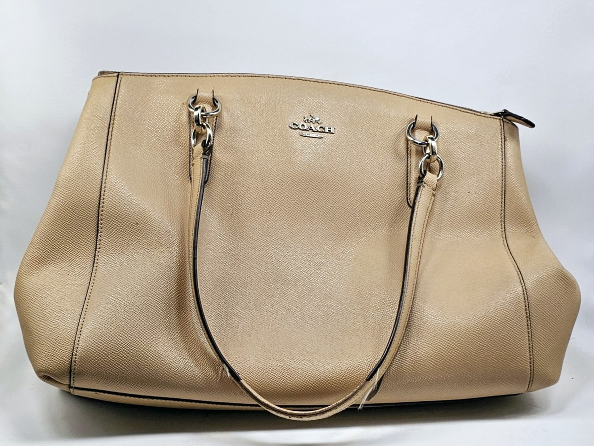 Coach Tan Leather Pebbled Double Handle Zip Shoulder Purse | eBay