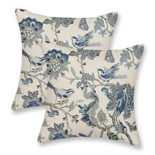 Chinoiserie Pillow Covers 18x18 18" x 18" Pack of 2 Navy Blue Floral Birds