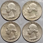1964-D Washington Quarters 25¢ 90% Silver Coins Lot (Set of 4) Denver Mint