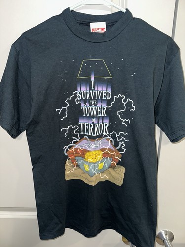 Vtg 90s Medium Walt Disney Shirt Survived Tower Of Terror USA Mickey Horror