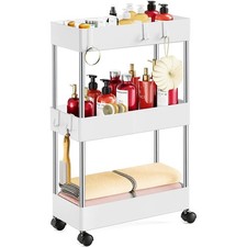 Slim Storage Trolley on Wheels Kitchen Trolleys Metal 3-Tier for Book Beauty