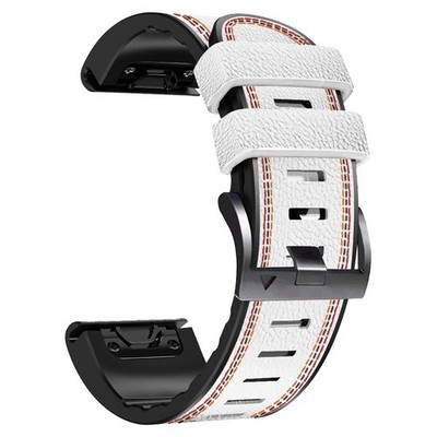 22/26mm Hybrid Leather Silicone Watch Band Compatible Garmin Fenix 7X 6X