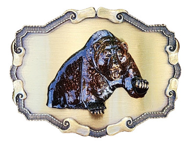 Brown Bear Growling 3D Wildlife Hunting Grizzly Raintree WESTERN BELT BUCKLE NIB