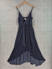 Hello Molly Dress Womens 8 Blue Satin Luxe Evening Formal Party Hi Low Maxi