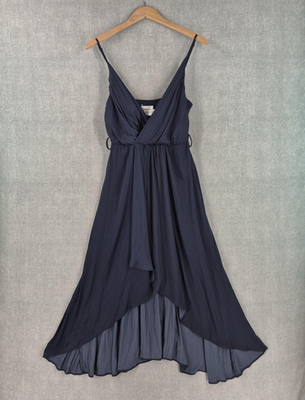 Hello Molly Dress Womens 8 Blue Satin Luxe Evening Formal Party Hi Low Maxi  | eBay