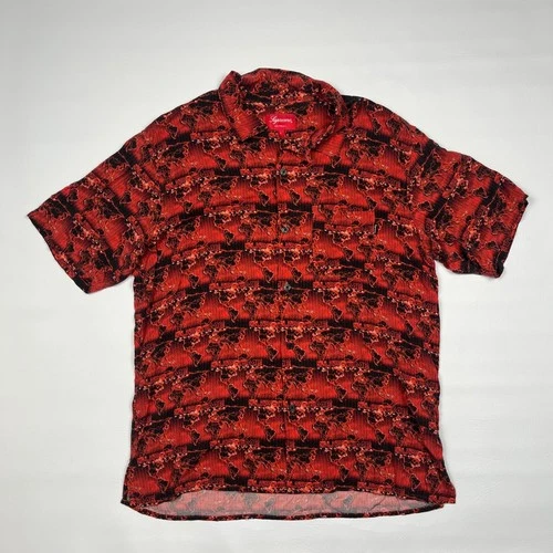 Supreme World Famous Rayon Shirt Mens Large Red Map Print Streetwear SS18 - product listing photo