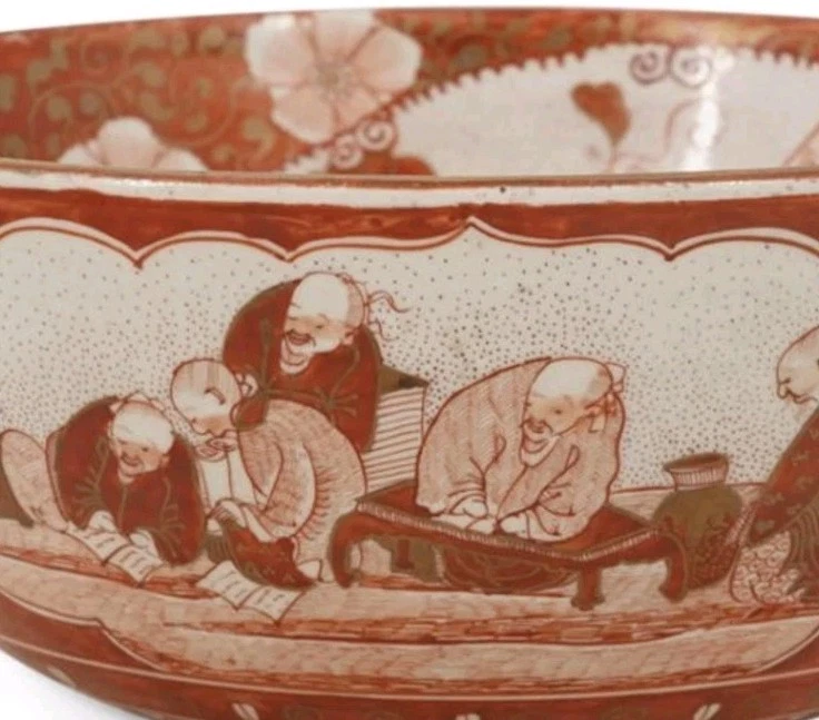 Raro Antiguo Cuenco Japonés Kutani Oro Rojo Siglo XIX Período Meiji 1800  Foto 4 de 4