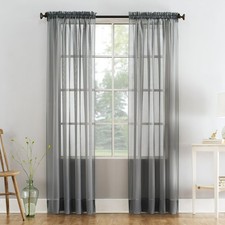 Marjorie 1-Piece Voile Sheer Rod Pocket Curtain Panel, 59"x84", Grey