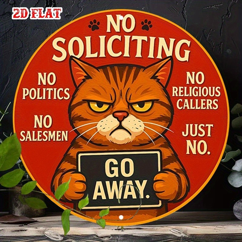Work Sign Grumpy Cat Grumpy Cat Go Away Funny No Soliciting Metal Sign Round Outdoor Yard ...
