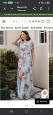 Baltic Born Floral Maxi Dress Light Blue Split Belted Short Flutter Sleeve