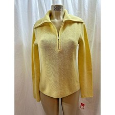 Tahari Womens Long Sleeve 3/4 Zip Cashmere Turtleneck Yelow Made Japan Sz M 989