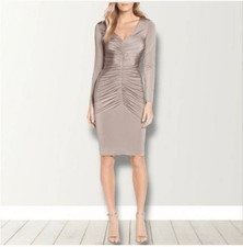 Eliza J Taupe Long Sleeve Ruched Cocktail Dress Size 14 NWT