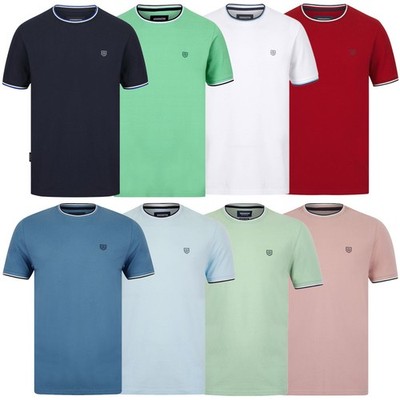 Kensington Eastside Ringer T-Shirt Herren Baumwolle Jersey Rundhals Tee Top Freizeit