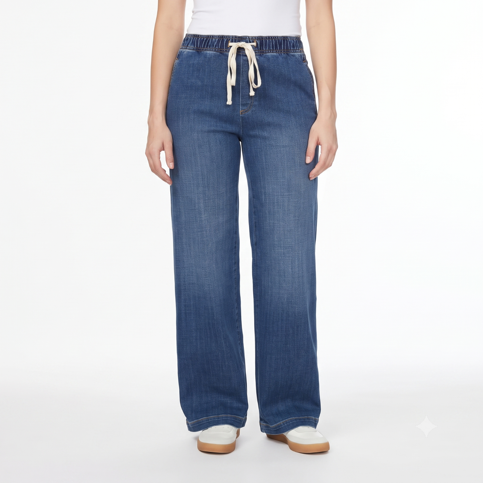 Buffalo Women's Wide Leg Pull-On Jeans Stretch Elastic Waist Blue XS-3X Comforta