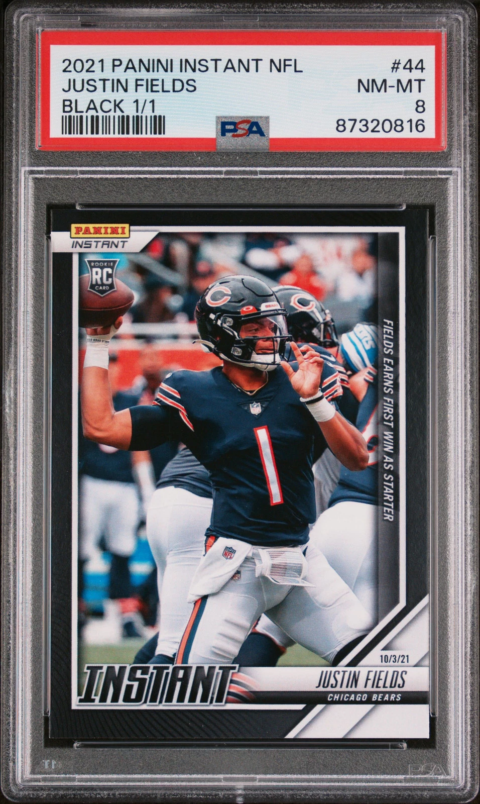 Justin Fields Panini Instant NFL #44 Black 1/1