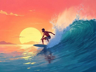 Amazing digital wallpaper of Surfing at Sunset