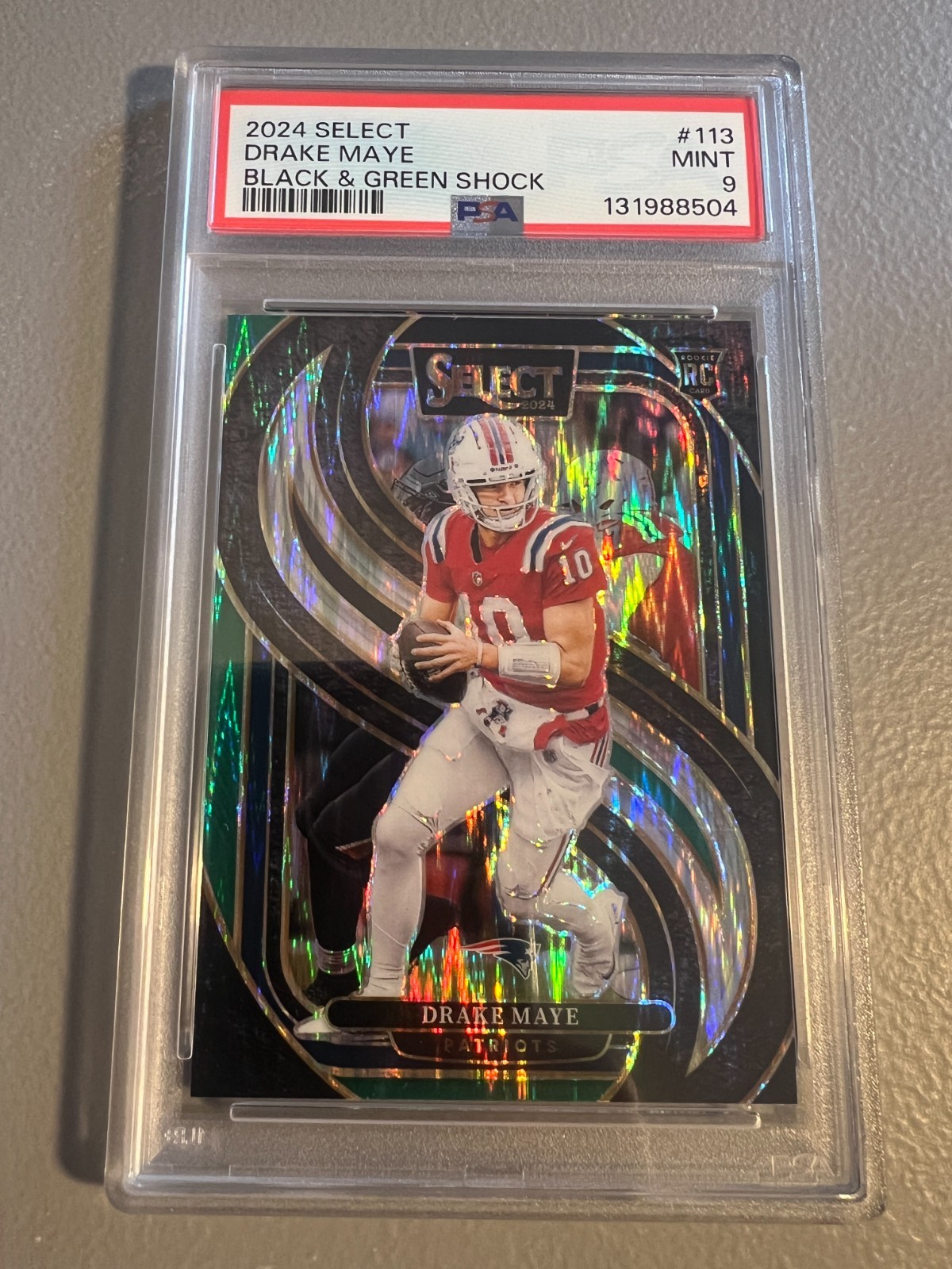 2024 Panini Select - Drake Maye PATRIOTS Rookie Black & Green Shock #113 - PSA 9