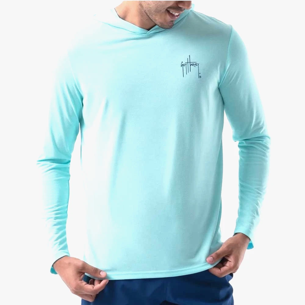 NWT$50 Guy Harvey Men's Performance Hoodie Iced Aqua BIG TALL XXL MOISTURE WICK