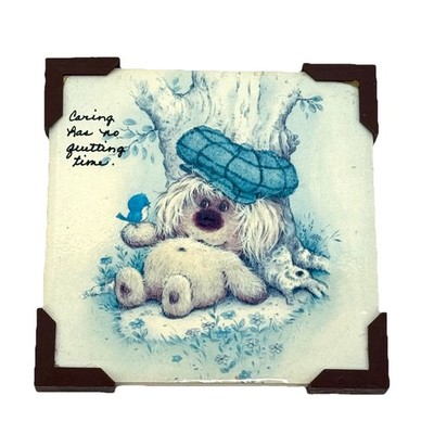 Vintage 1980 s WOOFIT Ceramic Wall Tile Decor Coasters  Caring Has No Quitting 