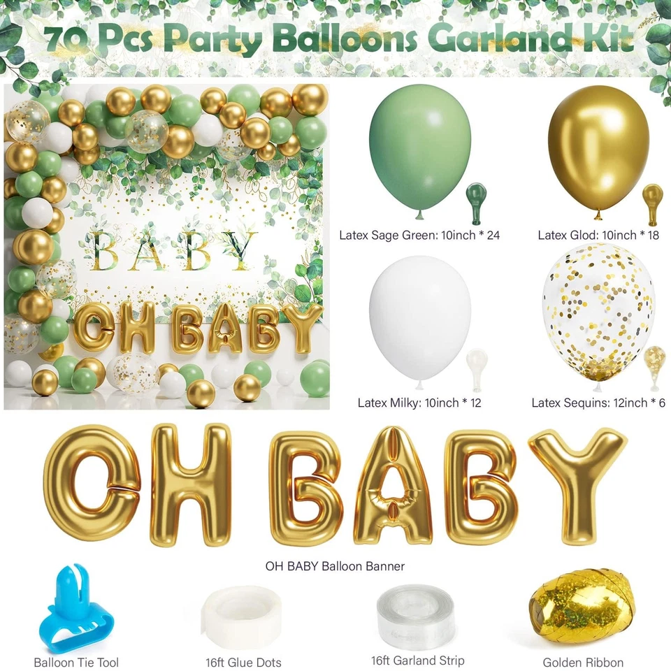 Girl Boy Sage Green Baby Shower Decorations 247 PCS (25 Guest) Boho Greency P... - Image 3 of 4