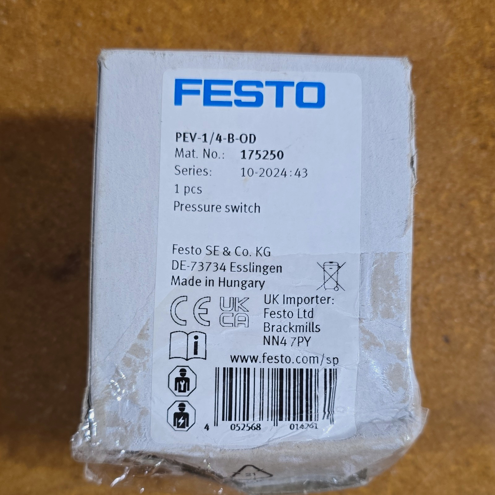Festo PEV-1/4-B-OD Pressure Switch 175250 SPDT 250VAC 12A 125VDC
