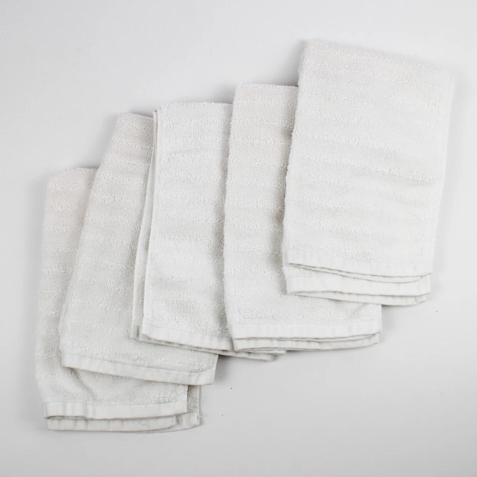 Lot of 5 Mainstays Terry Cotton Wash Cloth Hand Towel Ribbed White 16Wx26L - Image 2 of 4